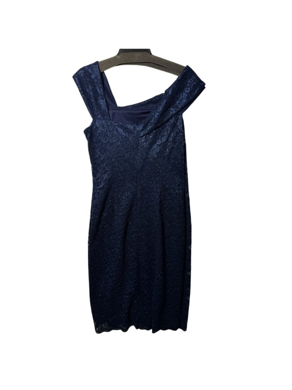 Vince Camuto Navy Shimmer Lace Draped Off Shoulder Cocktail Dress Womens Sz 10 - Picture 5 of 11